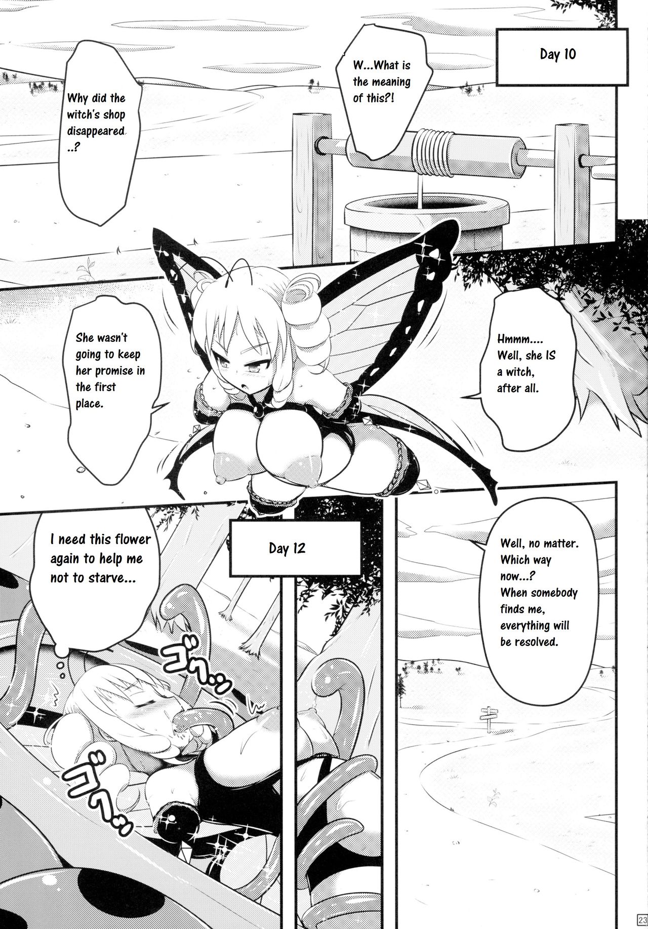 (C89) [しろいしのしの (篠田一宏)] 蝶にされた達磨姫の終わらない噴乳産卵 [英訳]