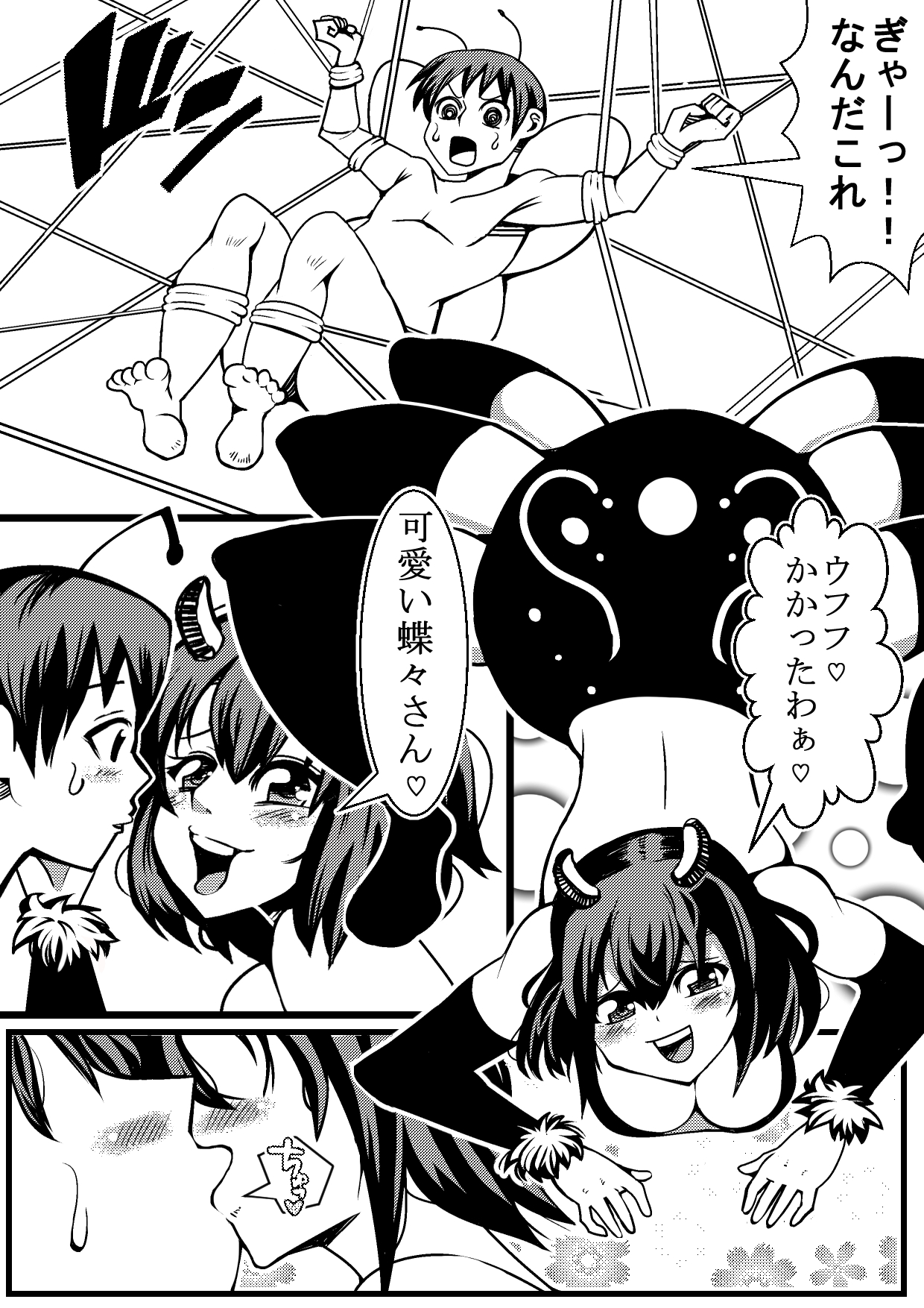 [ネコロンドル] メス蜘蛛がオスの蝶を捕食する漫画 [DL版]