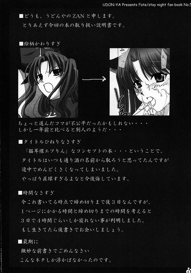 (コミコミ9) [うどんや (鬼月あるちゅ、ZAN)] 猫耳裸えぷりん (Fate/stay night)