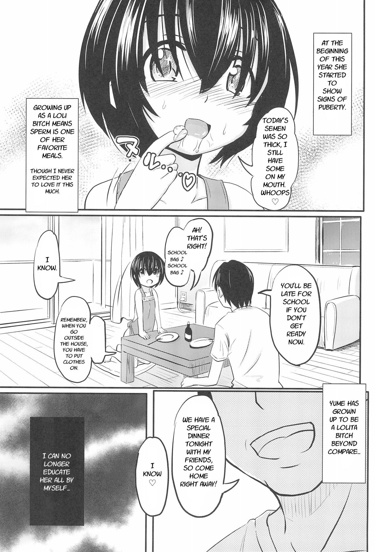 (コミティア124) [九十九里ニャ獣会 (不良品)] 小◯生ビッチは最高だぜ! 椎名音夢ちゃん家の食育事情 [英訳]