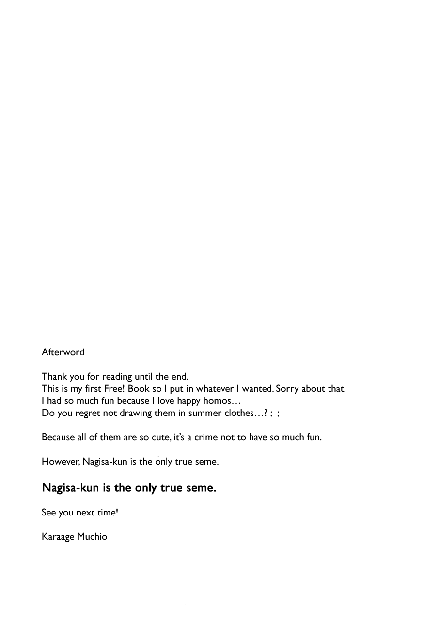 (C84) [からあげオブザイヤー (からあげむちお)] おとなむけFreeのフリーダムな本 (Free!) [英訳] [無修正]