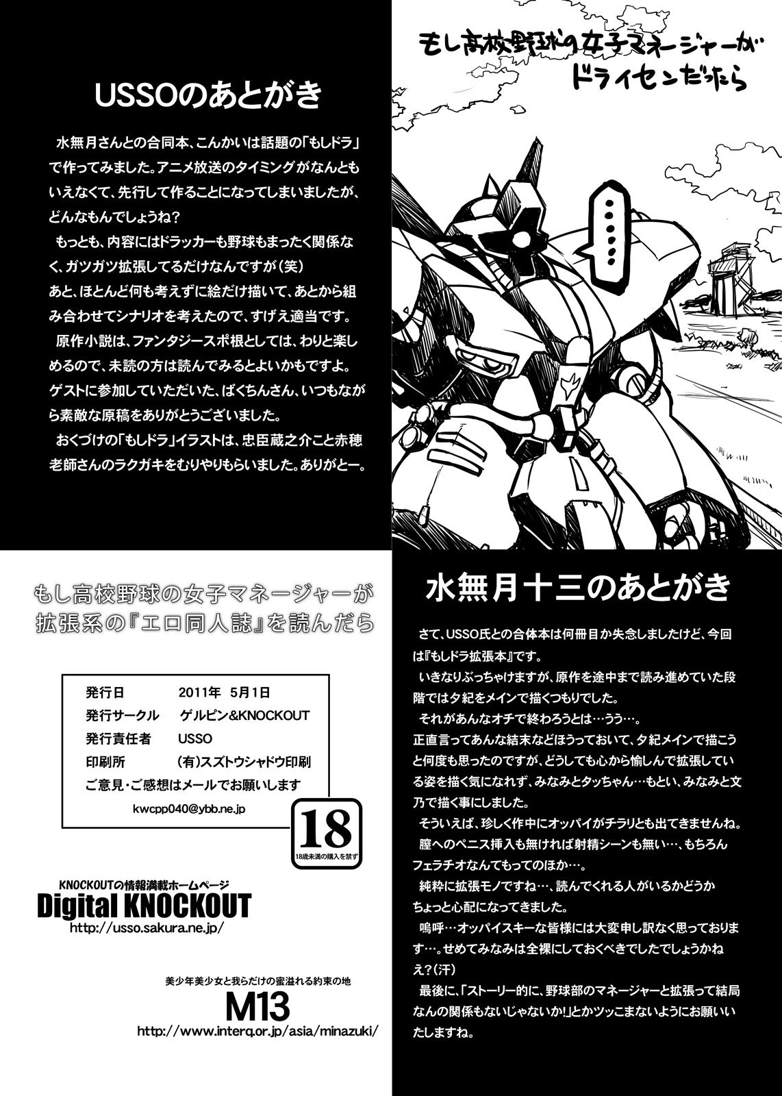 (COMIC1☆5) (同人誌) [ゲルピン & KNOCKOUT (水無月十三, USSO, ばくちん)] もし高校野球の女子マネージャーが拡張系の『エロ同人誌』を読んだら (もしドラ) [DL版]