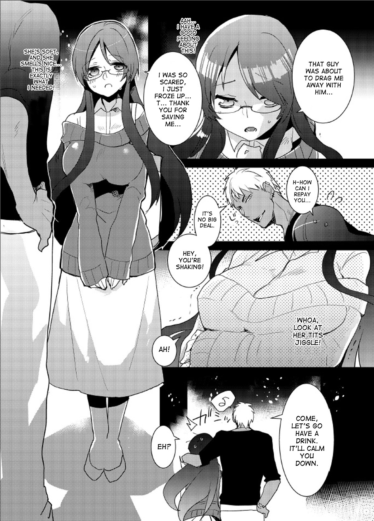 [愛昧亭 (愛昧亭うまみ)] ヤリチンのオレが暴漢に襲われてた大人しいクラスメイト(巨乳)を助けて食おうとしたら逆に巨根ふたなりち○ぽ即堕ちした時の話 [英訳] [DL版]