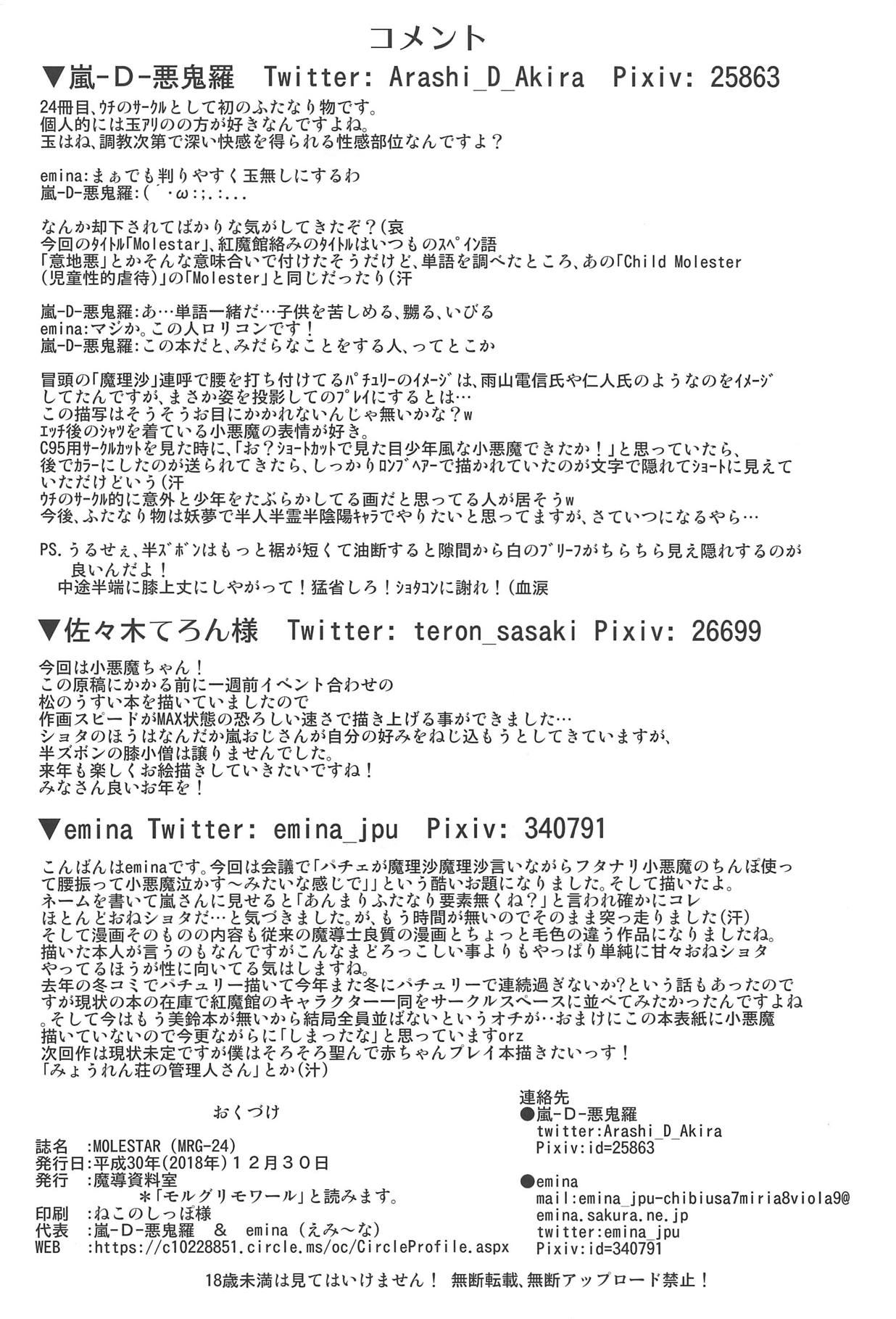 (C95) [魔導資料室 (嵐-D-悪鬼羅、佐々木てろん、emina)] MOLESTAR (東方Project)