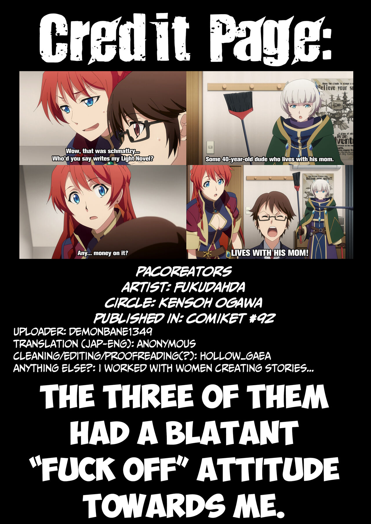 (C92) [ケンソウオガワ (フクダーダ)] パコリエイターズ (Re:Creators) [英訳]